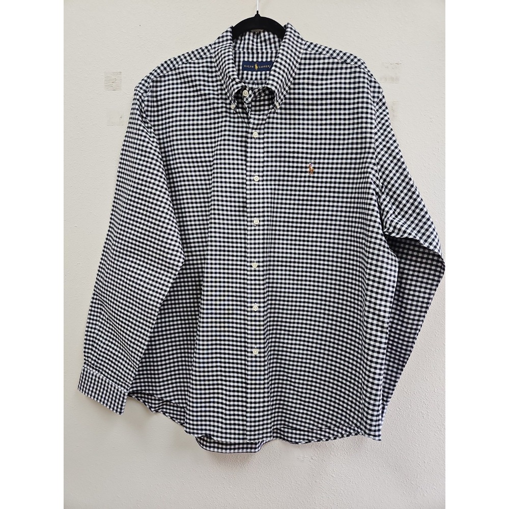 Ralph Lauren Mens XXL Gingham Check Button Down Shirt Black White Classic Preppy